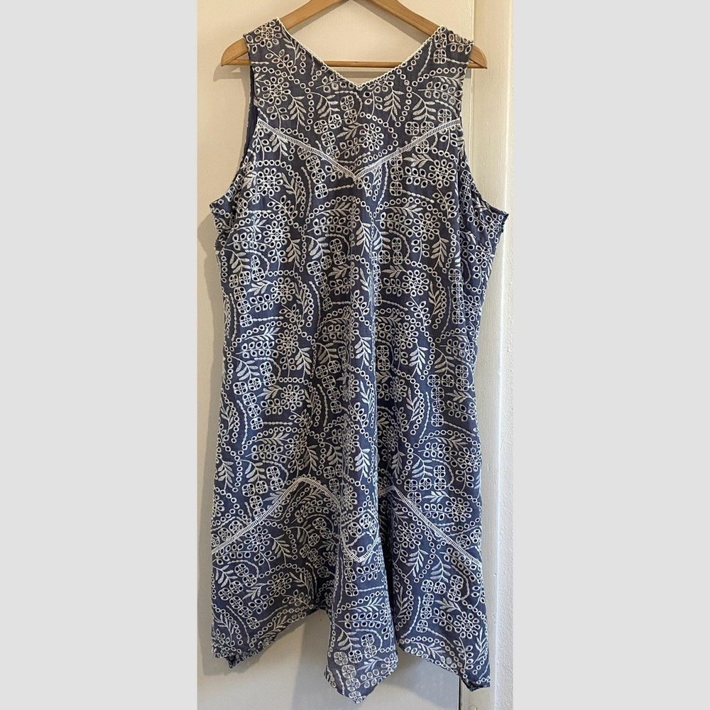 Sundance Blue White Embroidered Eyelet Boho Midi Dress XXL Summer Spring